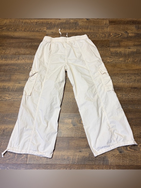 AERIE Cargo Pants High Waist Go-For-It Baggy Parachute Jogger Womens Large Ivory - Picture 9 of 13